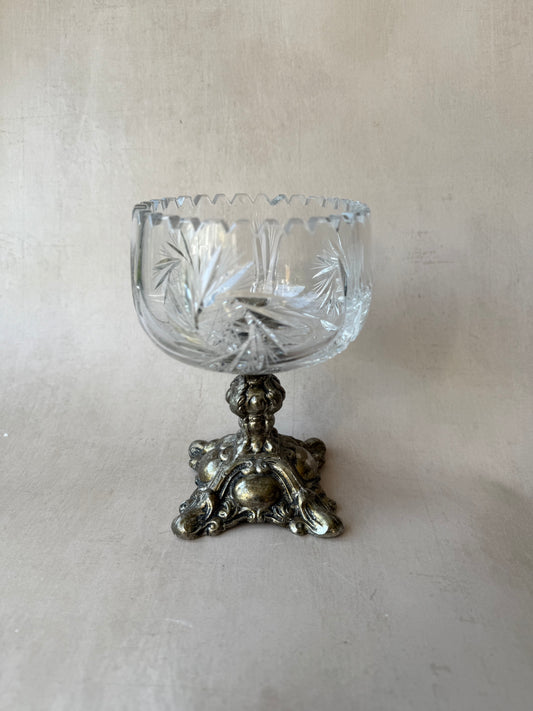 Crystal Candy Bowl on Brass Pedestal