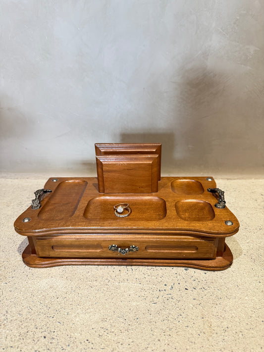 Vintage Mid-Century Wooden Valet with drawer and organizer