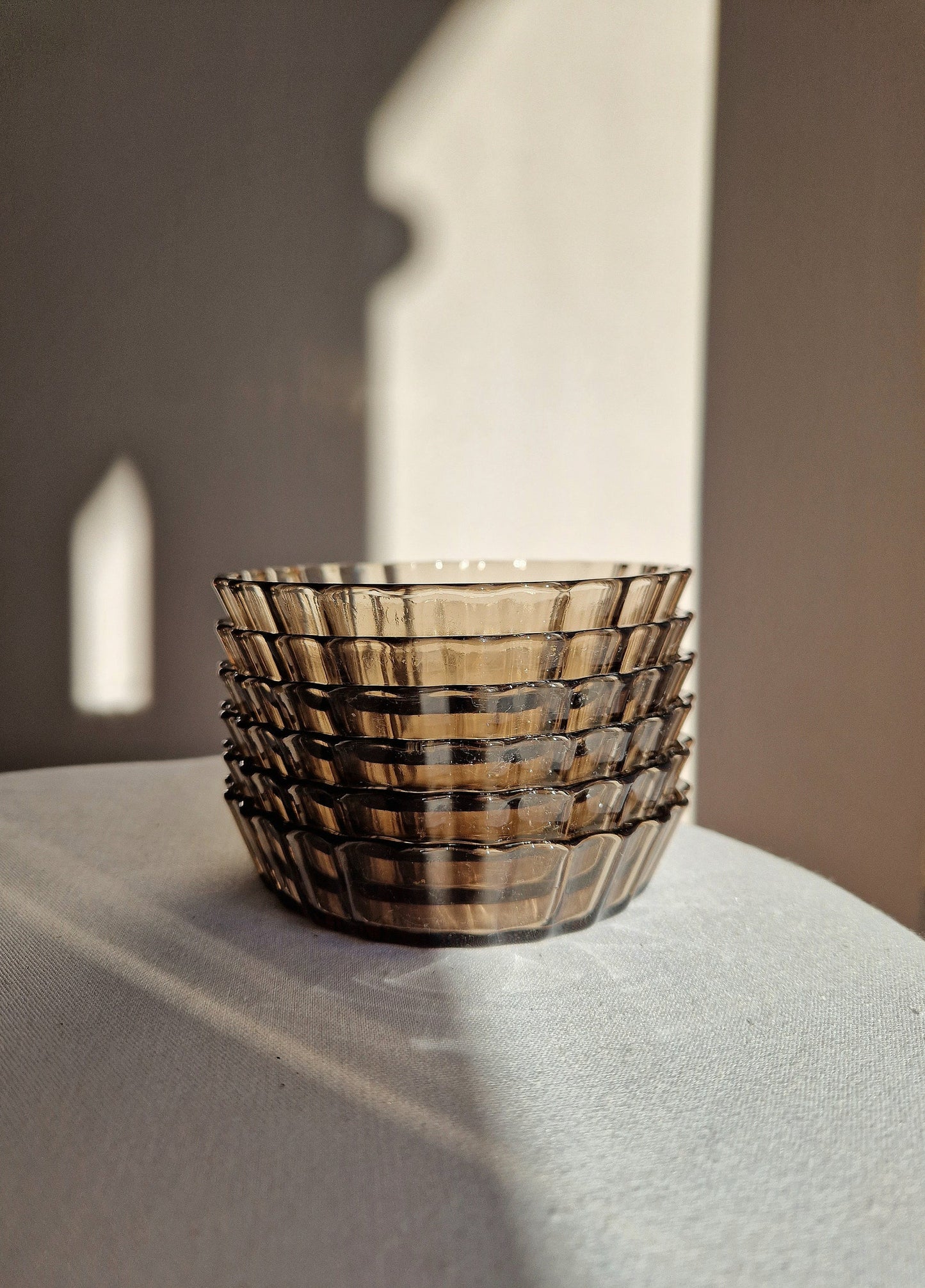 Mid Century Arcopal Smokey Brown French Tarte Plates (Set of 4)