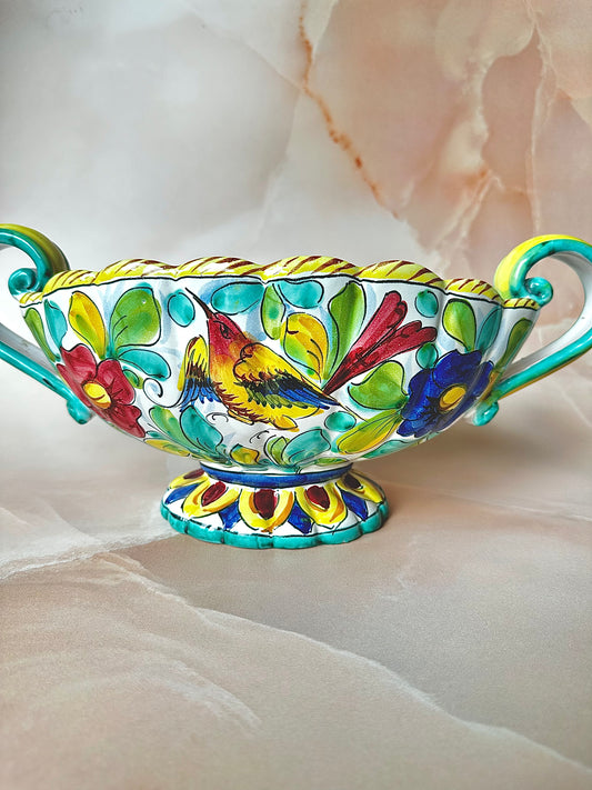 Mid Century Italian Hand Painted Bird Boat Vase