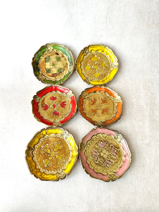 Set of 6 Gilded Vintage Italian Florentine Coasters