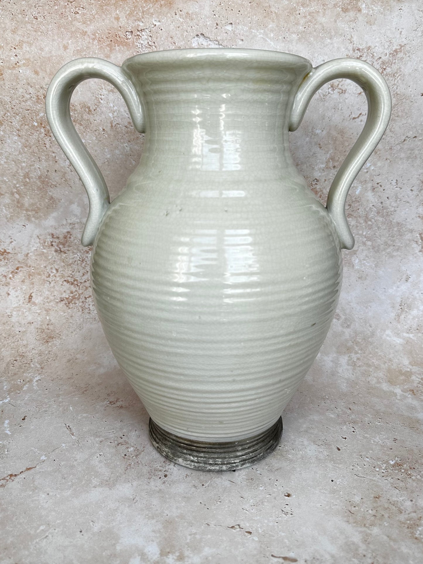 Large Double Handled Vintage Vase (Bone)