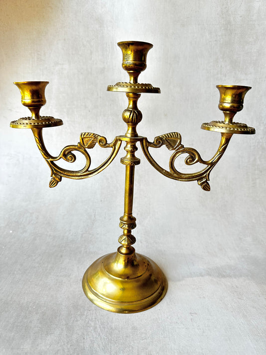 Three Arm Antique Brass Candelabra