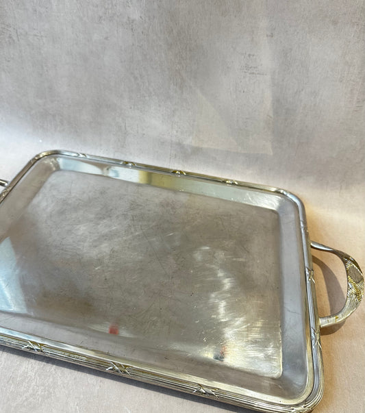 Plateau de service avec anse en plaqué argent
