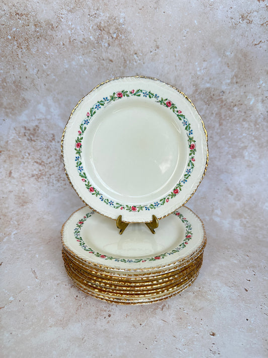 Petite assiette à gâteau florale Ridgways avec bordure en or 22 carats
