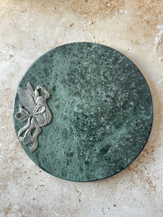 Small Green Marble Cheese Board with Pewter Dove