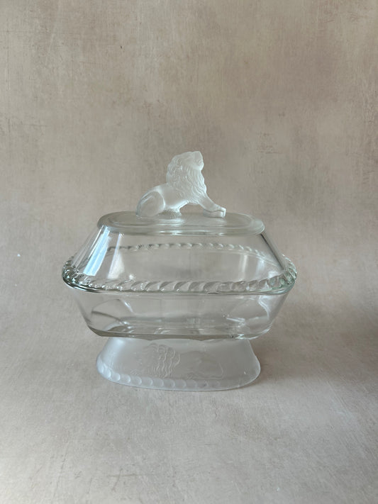 1870s Gillinder and Sons Antique Frosted Lion Glass Compote with Lid
