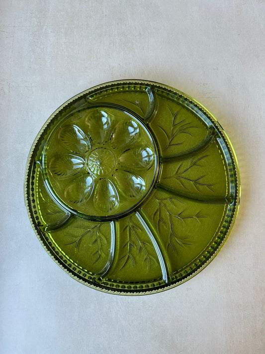 Plat à hors-d'œuvre en verre vert Relish